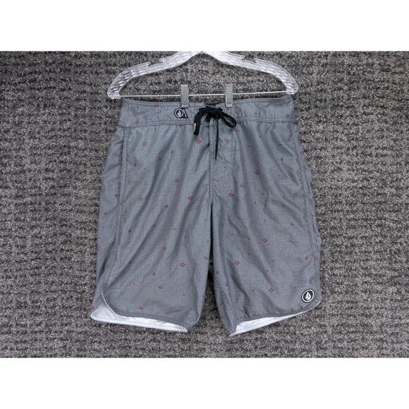 Volcom Board Shorts Mens 30 Gray Solid Geometric Print Pure Function Beach Surf - Picture 1 of 14